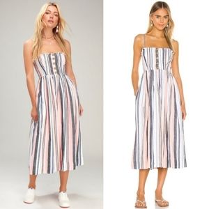 Free People Lilah Pleated Tube Dress Multi Maxi Stripe Boho
